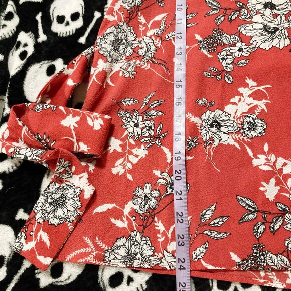 BOBEAU Dark salmon pink black white floral print sleeveless shirt ~ MEDIUM LARGE - Picture 5 of 13